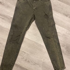 khaki green denim jeans